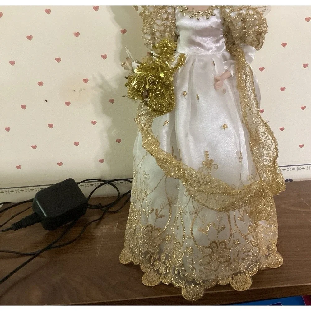 VTG Angel Christmas Tree Topper- Ceramic‎ Head & Hands- Lights Up-15